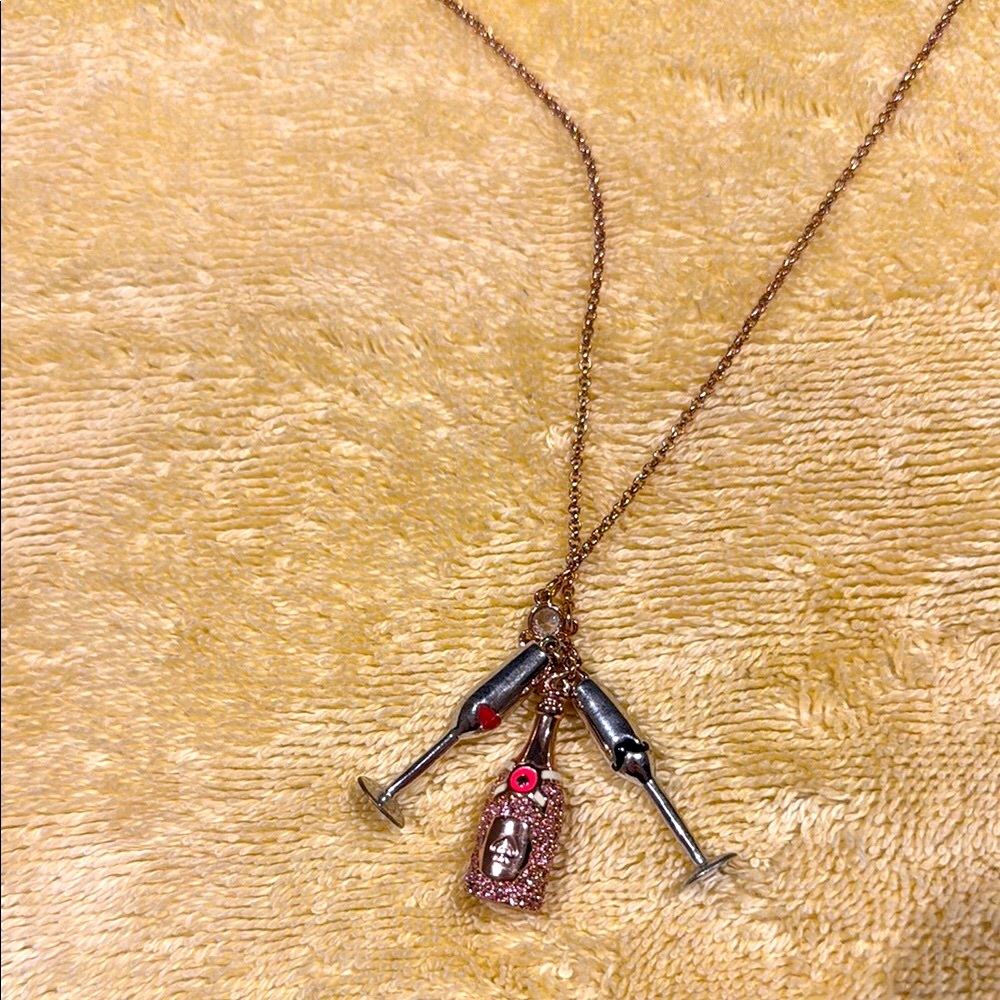 Rare Kate Spade Rose Gold Chic Gold Necklace with Champagne Bottle and Glasses